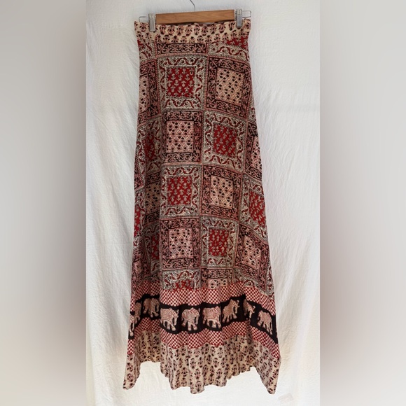 Dresses & Skirts - Vintage Made in India Boho Elephant Print Wrap Maxi Skirt OS